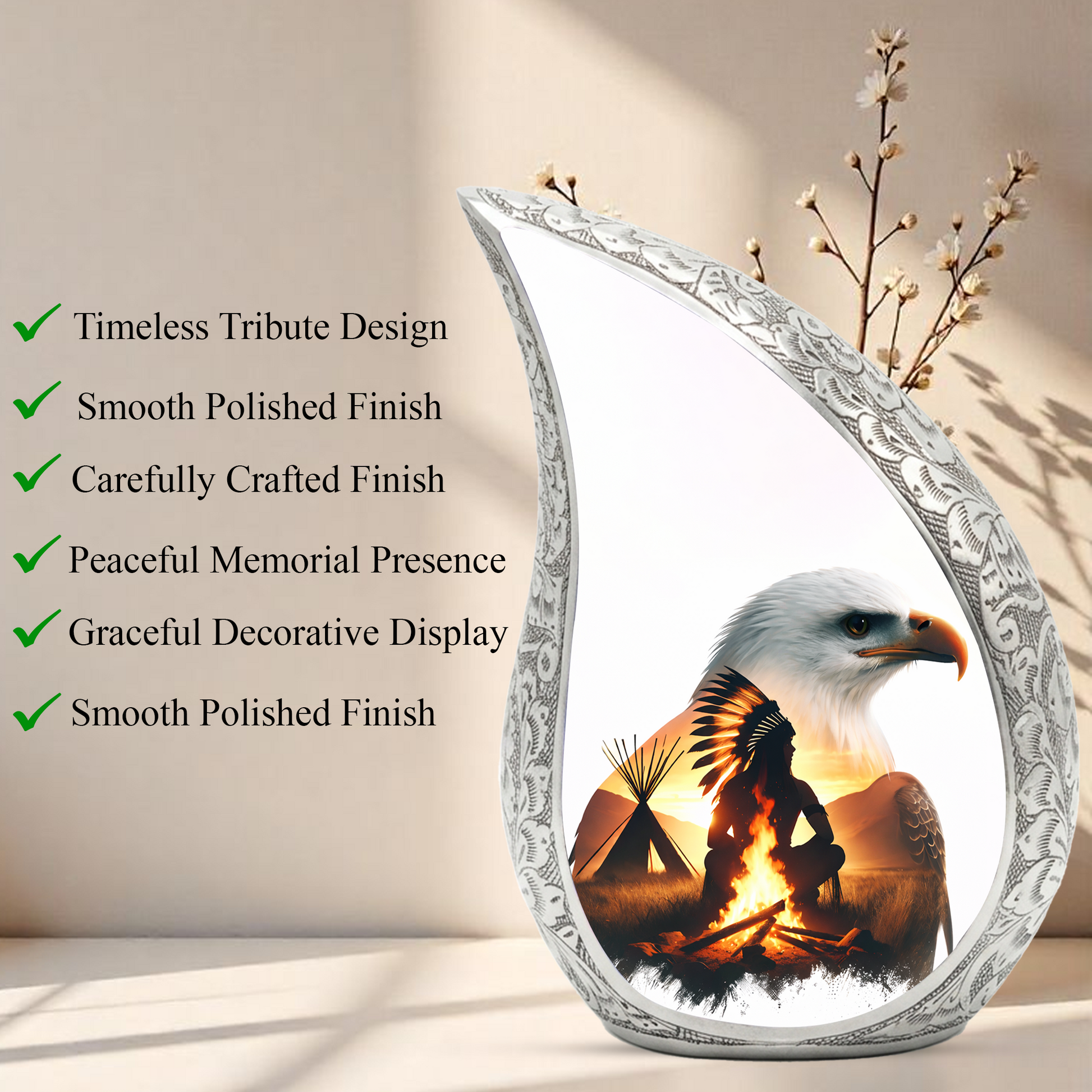 Eagle Memorial Adult Cremation Urn, Native American Inspired Adult Urn for Ashes