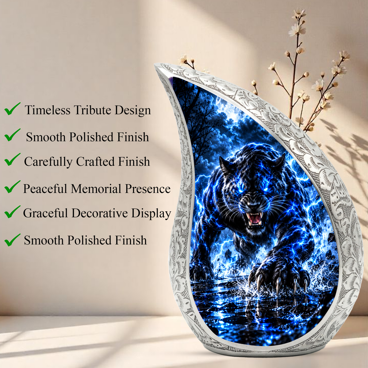 Black Panther Cremation Urn for Ashes, Panther Memorial Urn, Wildlife Adult Urn, Big Cat Cremation