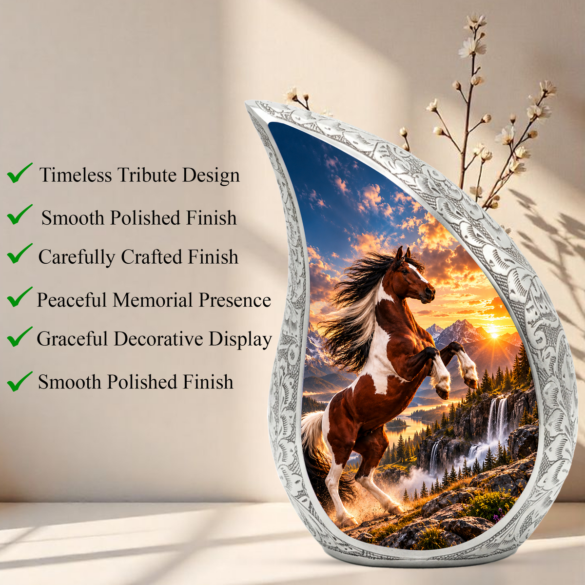 Horse Cremation Urn for Ashes, Rearing Horse Memorial Urn, Personalized Adult Urn