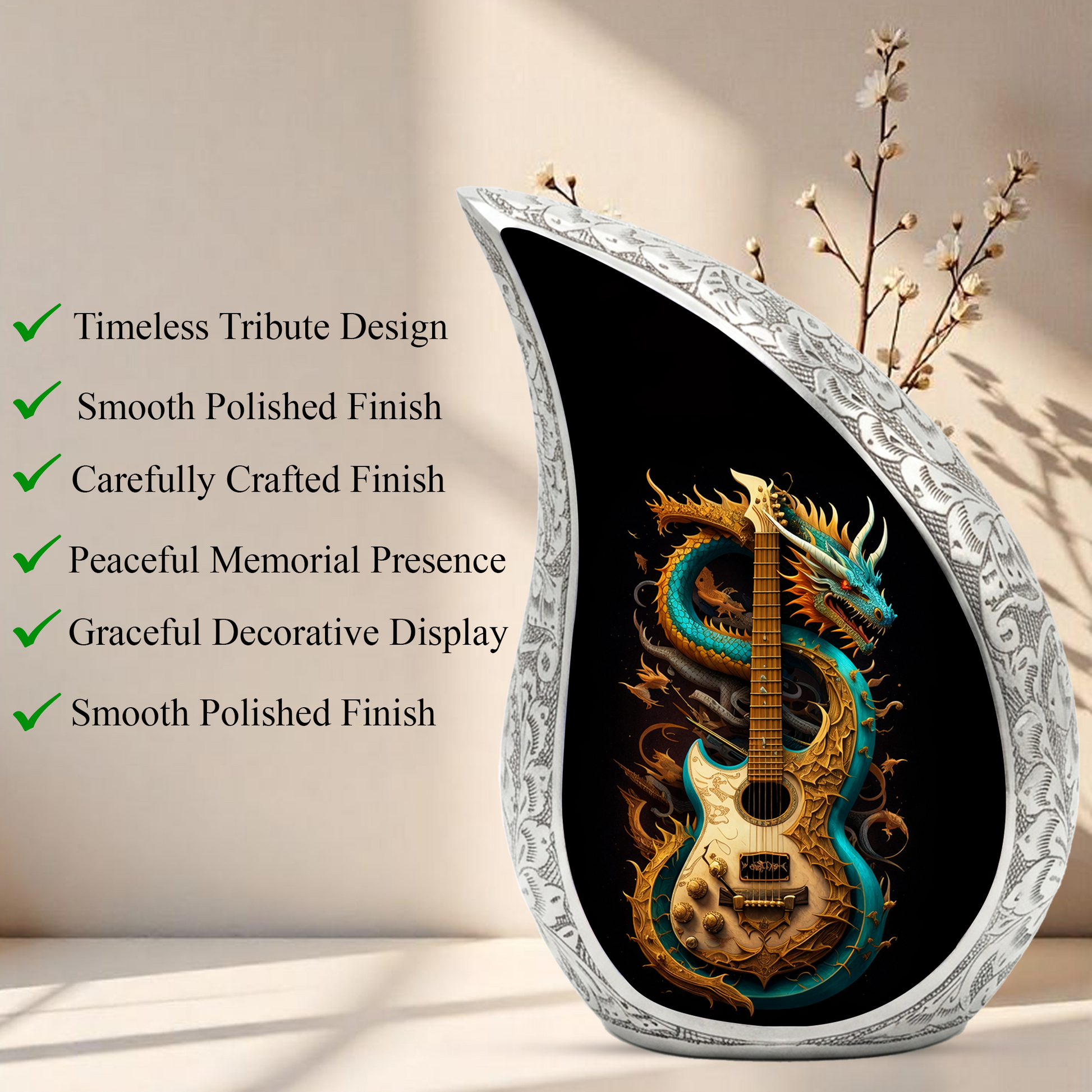 Dragon Guitar Adult Cremation Urn – Personalized Adult Urn for Ashes| Premium Cremation Urn for Human Ashes