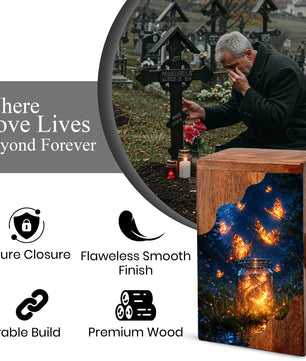 Butterfly Wooden Cremation Urn – Glowing Butterfly Memory Jar Memorial Urn for Human Ashes