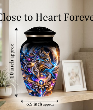 Personalized Adult Cremation Urn for Ashes, Celestial Wolf Memorial Urn, Fantasy Wolf Aluminum Cremation Urn