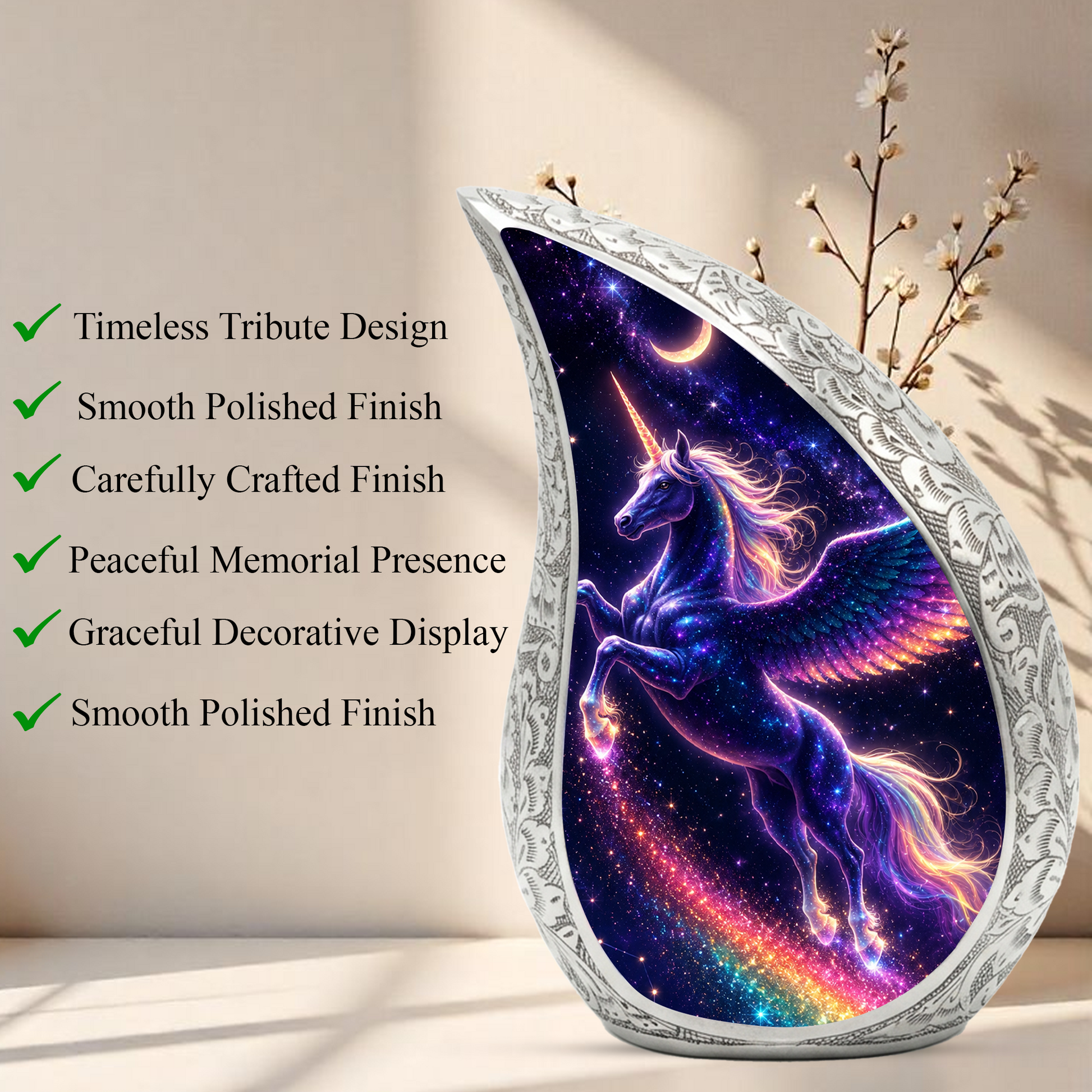 Unicorn Memorial Urn for Mom, Fantasy Cremation Urn for Women
