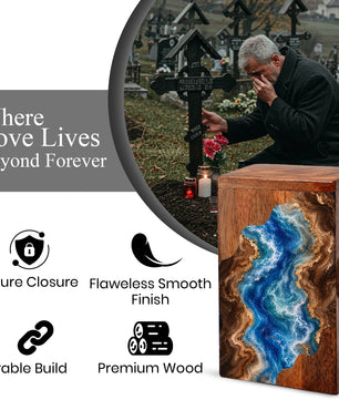 Ocean Wooden Cremation Urn – Wooden Urn for Human Ashes