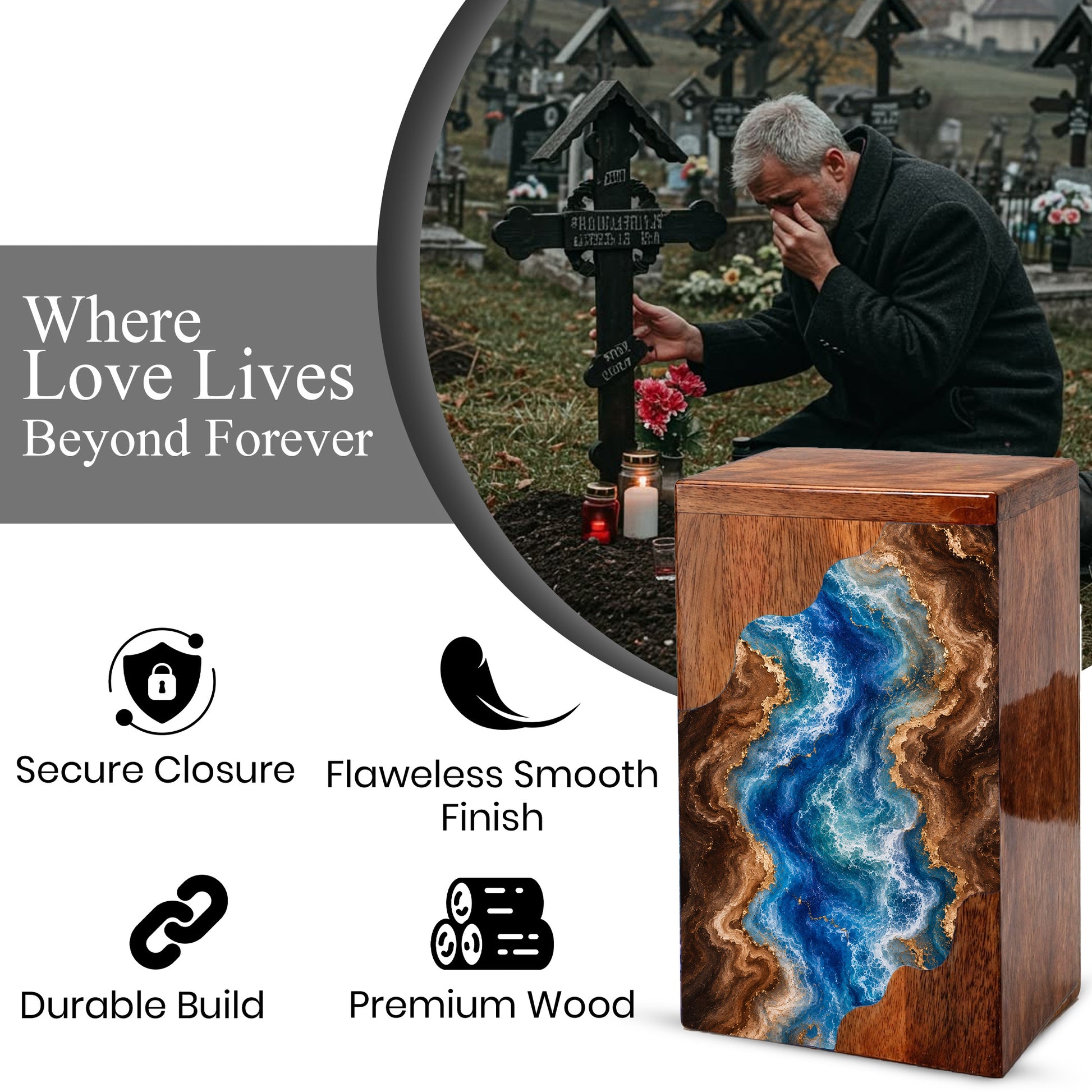 Ocean Wooden Cremation Urn – Wooden Urn for Human Ashes