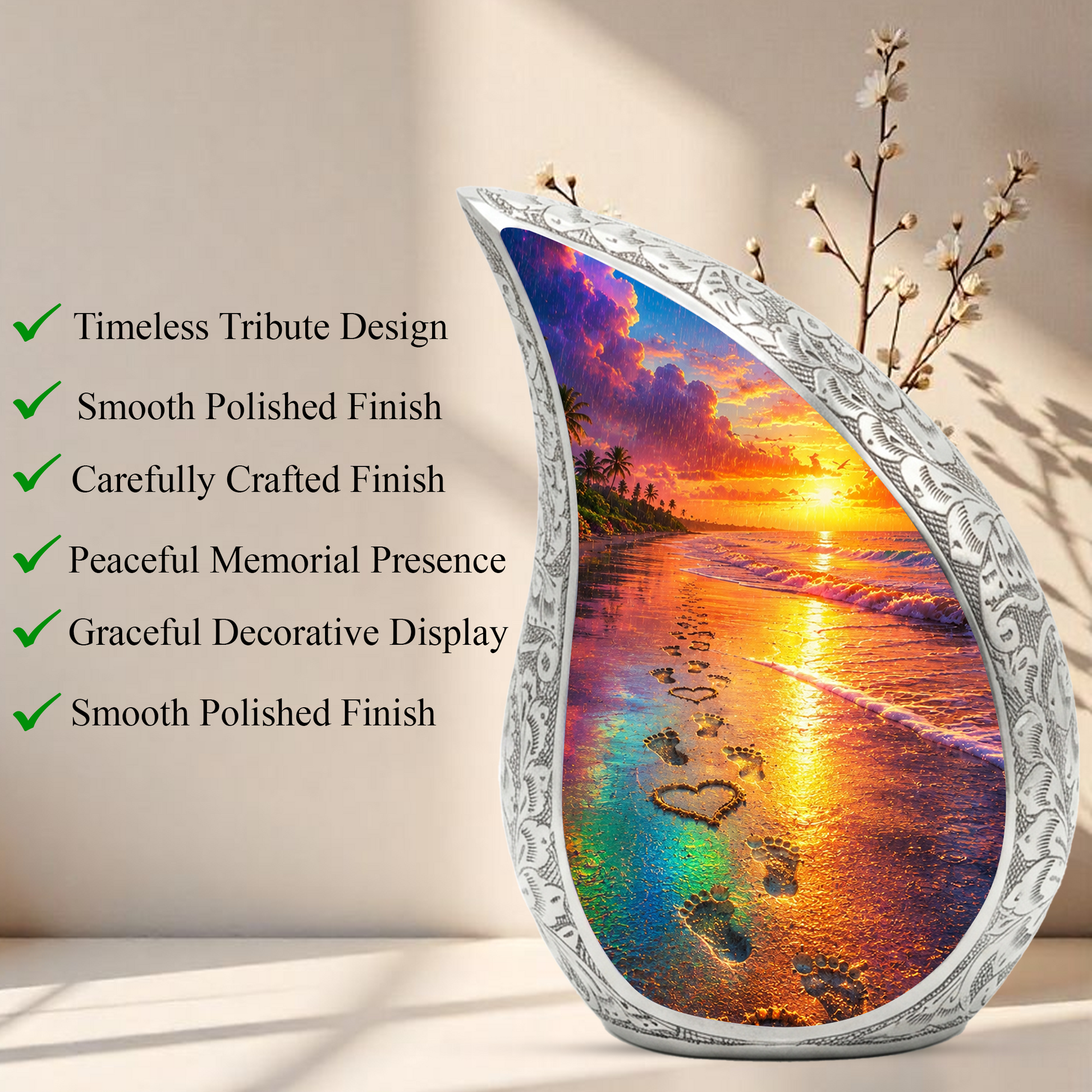 Ocean Beach Sunset Urn for Human Ashes | Beautiful Beach Cremation Urn,