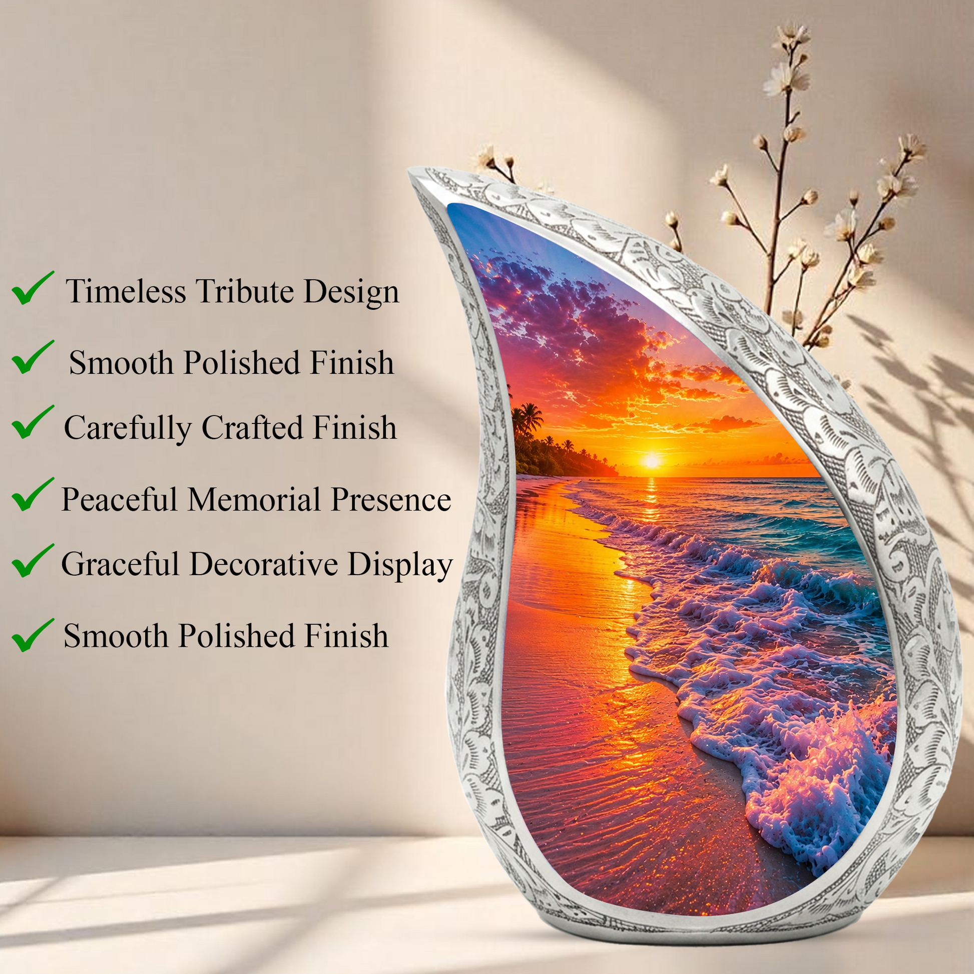 Beach Sunset Urn for Human Ashes | Ocean Sunset Beach Cremation Urn
