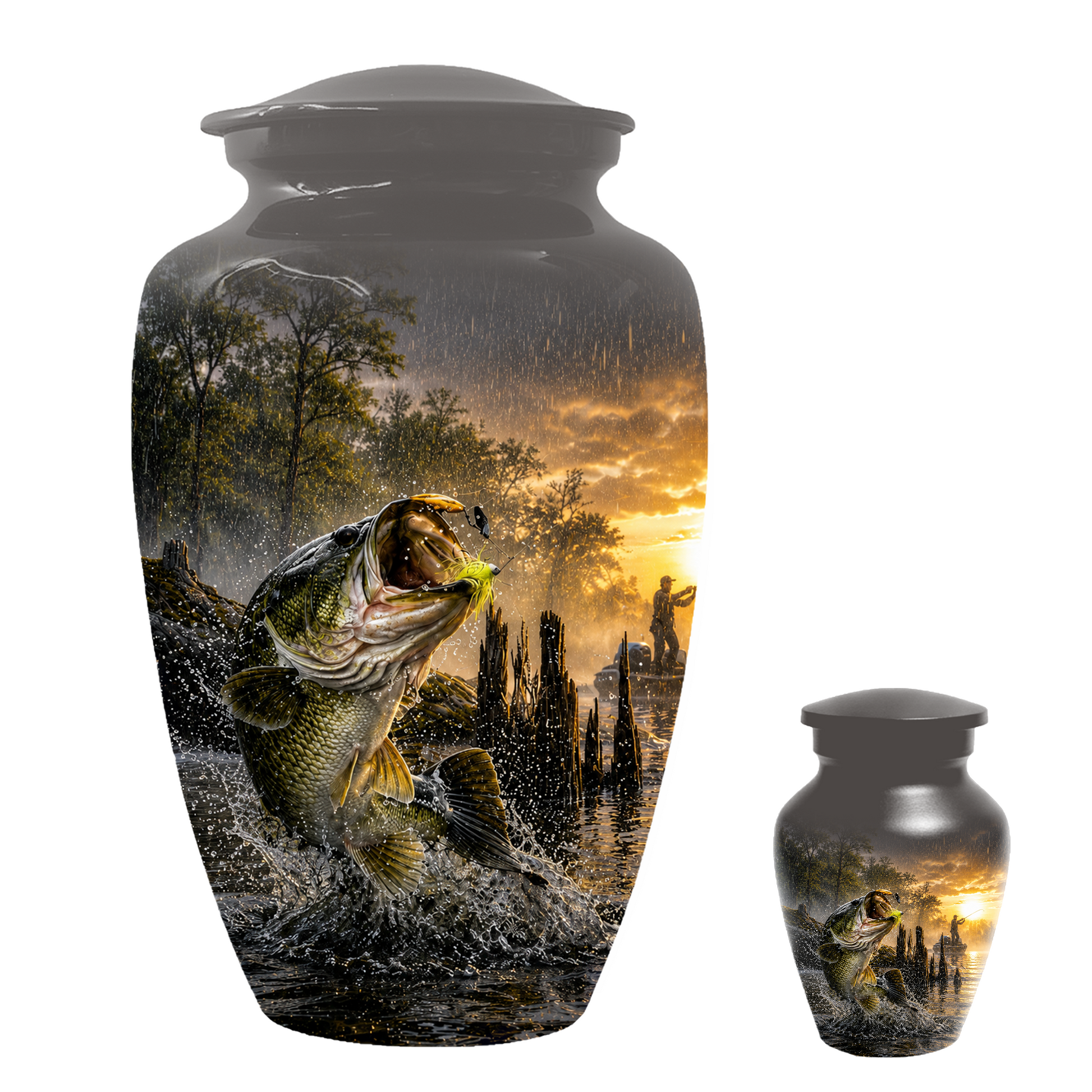 Fishing Urn for Dad - Bass Fisherman Memorial KeepsakeUrns,Personalized Lake Tribute