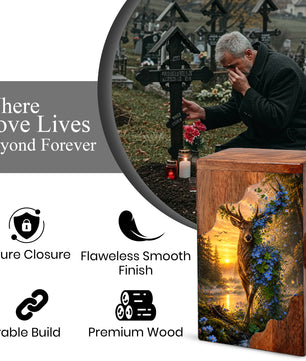Deer Wooden Cremation Urn – Nature Memorial Urn for Human Ashes