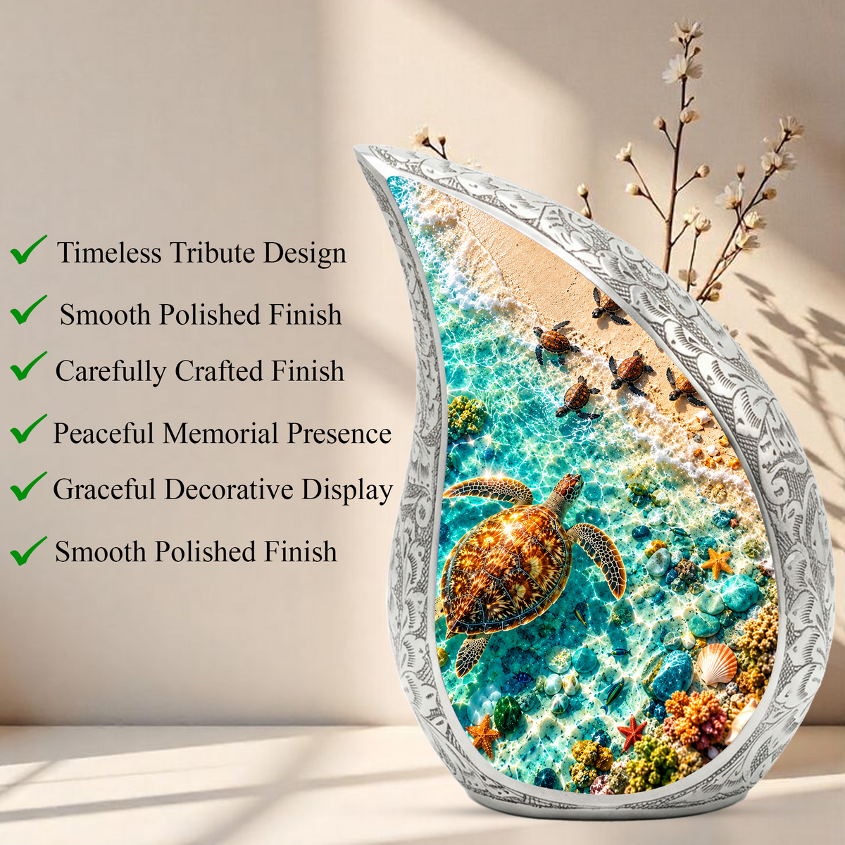 Sea Turtle Cremation Urn for Ashes, Ocean Beach Adult Memorial Urn