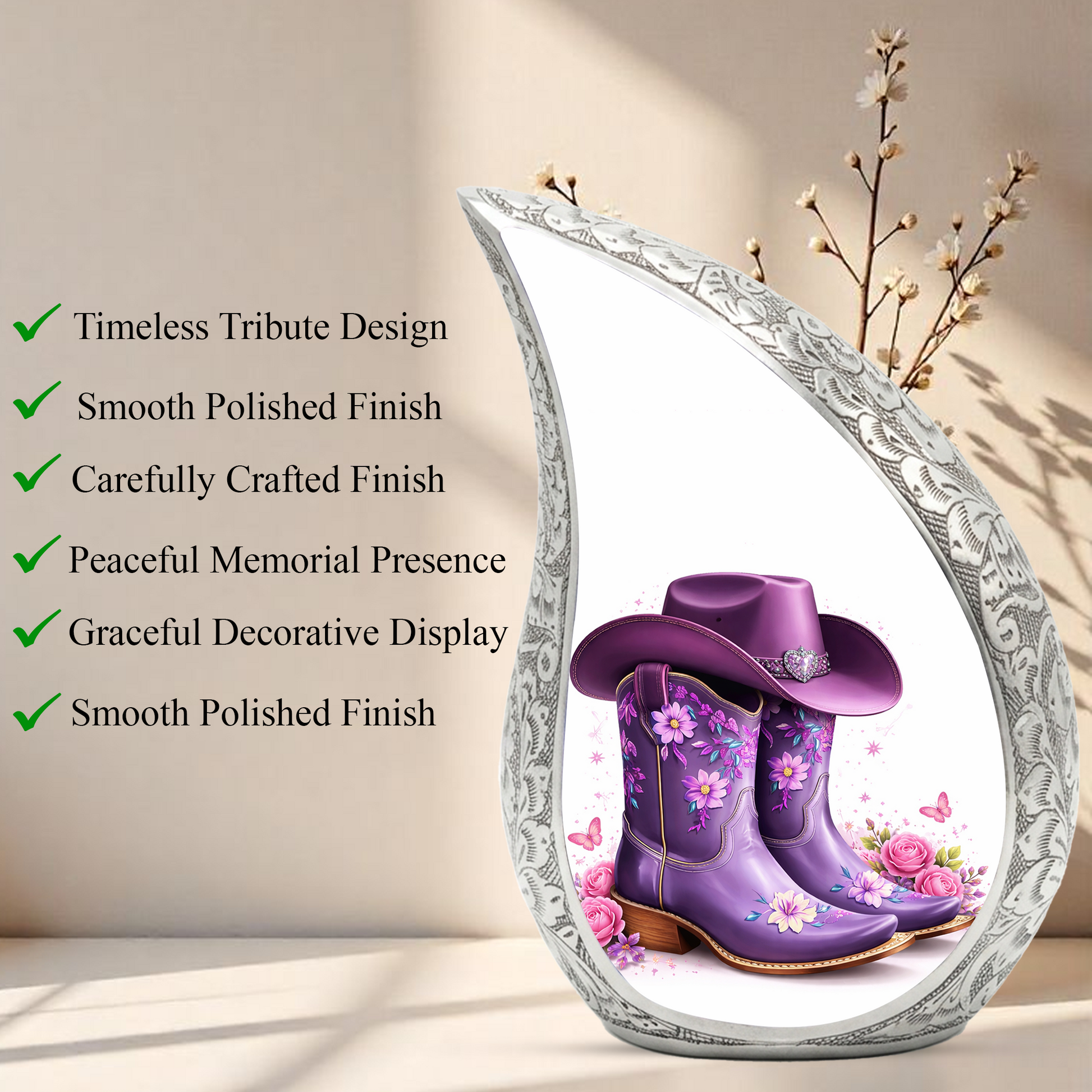 Cowgirl Boot with Hat Cremation Urn for Mom - Personalized Western Urns For Female