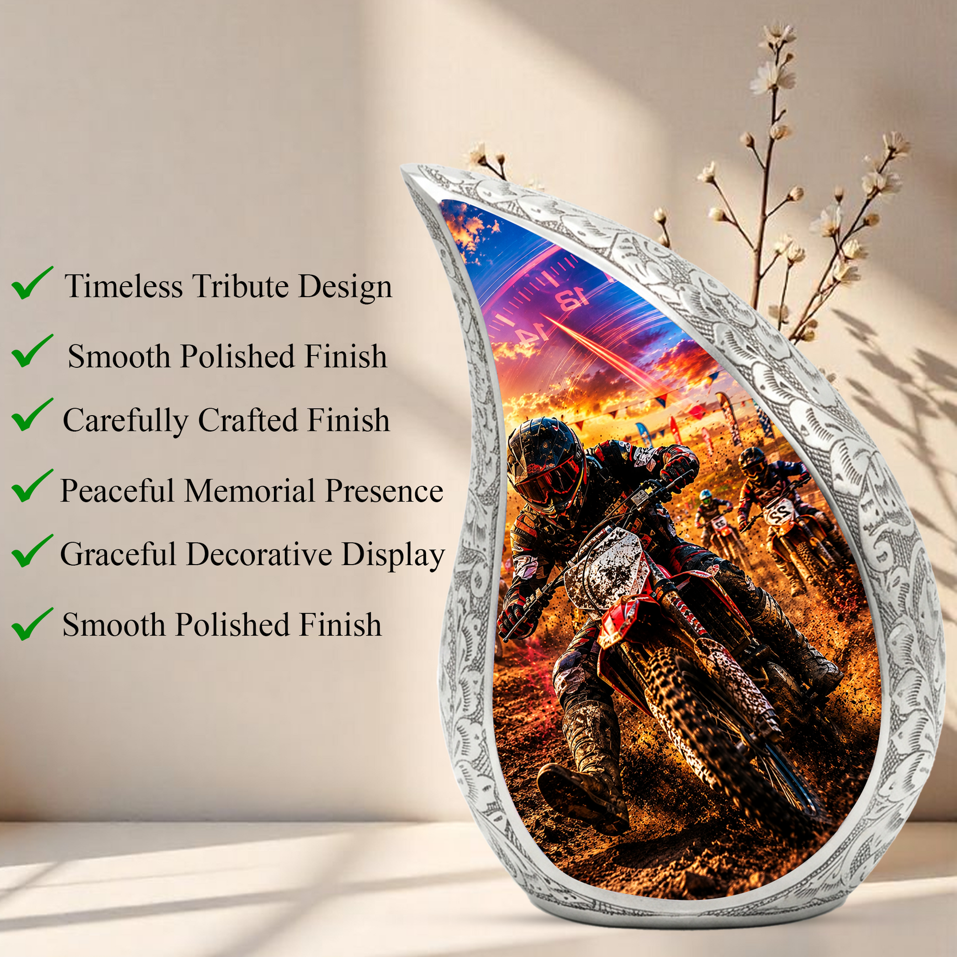Motorcycle Rider Urn for Adult Ashes | Adult Cremation Urn for Men | Motorcycle Memorial Urn