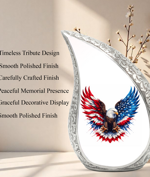 Personalized Patriotic Eagle Cremation Urn – Custom Memorial Urn for Dad, American Bald Eagle Teardrop Aluminum Adult Urn for Ashes, 10 Inch