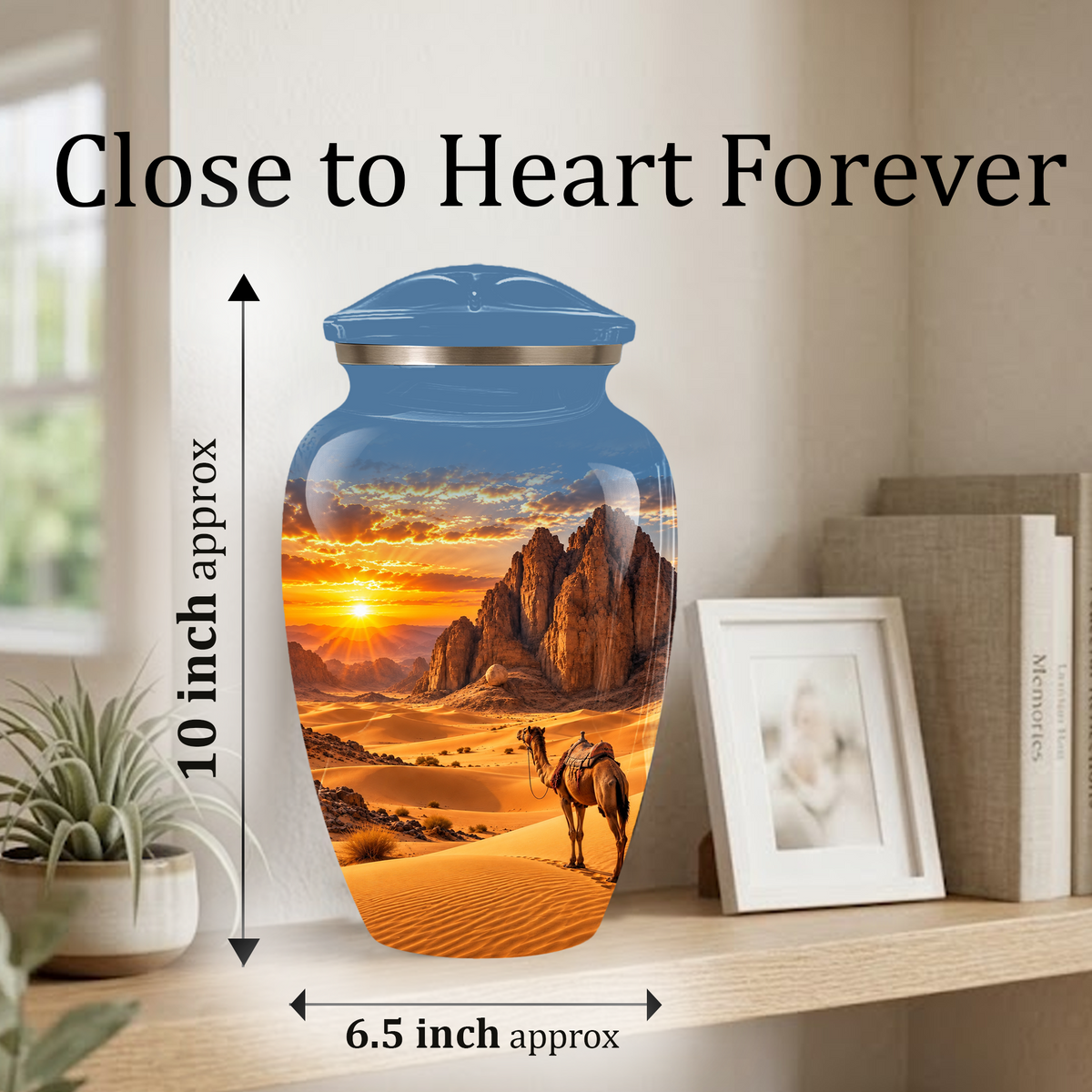 Adult Cremation Urn for Ashes, Personalized Desert Camel Aluminum Urn, Sunset Mountain Memorial Urn
