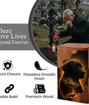 Black Labrador Wooden Cremation Urn for Human Ashes | Personalized Dog Memorial Urn