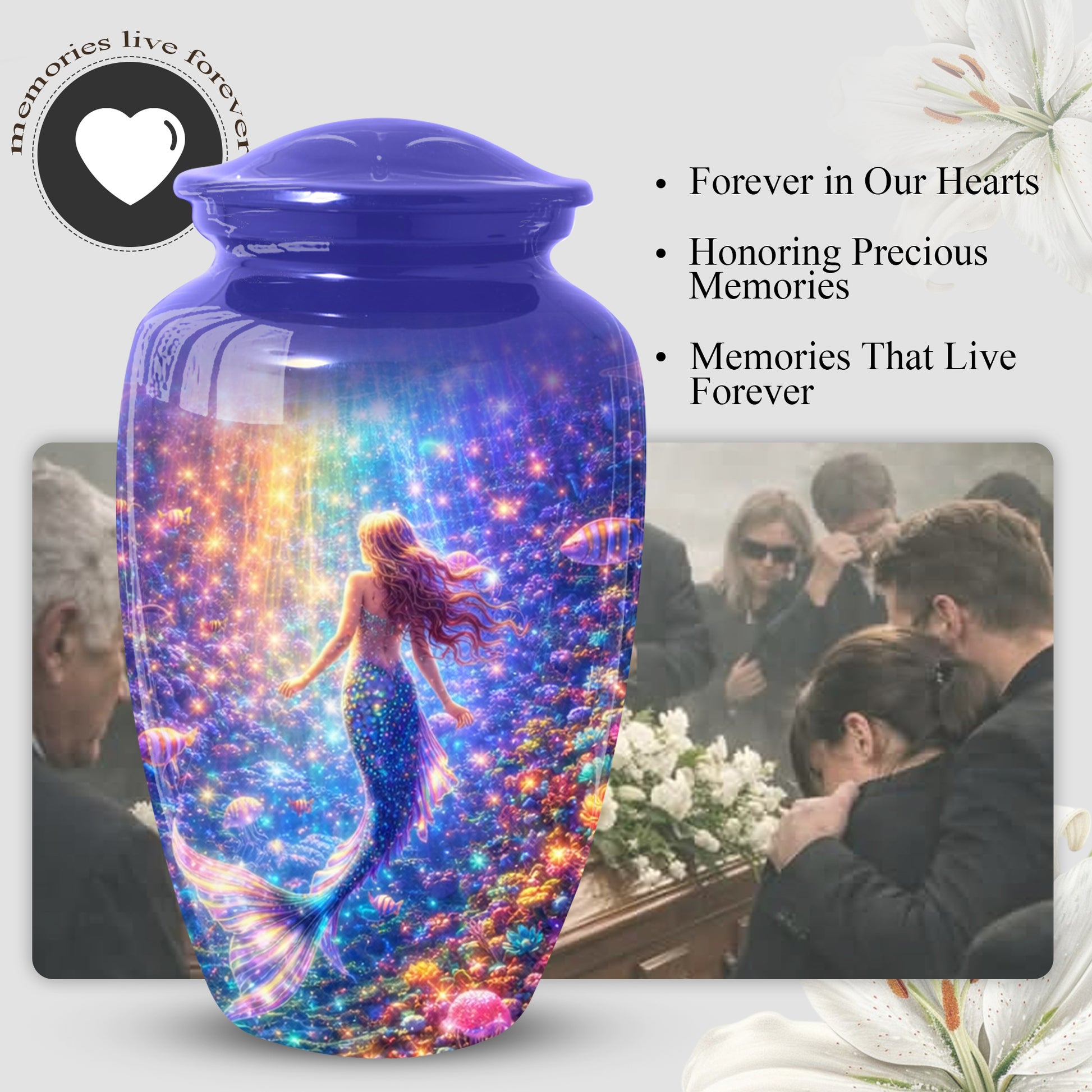 Mermaid Urn for Mom- Ocean Memorial Cremation Large Urn For Female