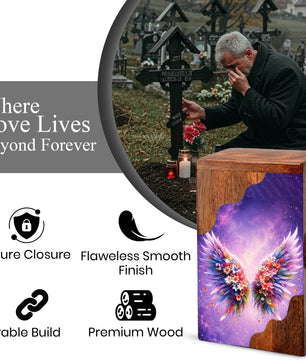 Angel Wings Wooden Cremation Urn – Wooden Urn for Human Ashes