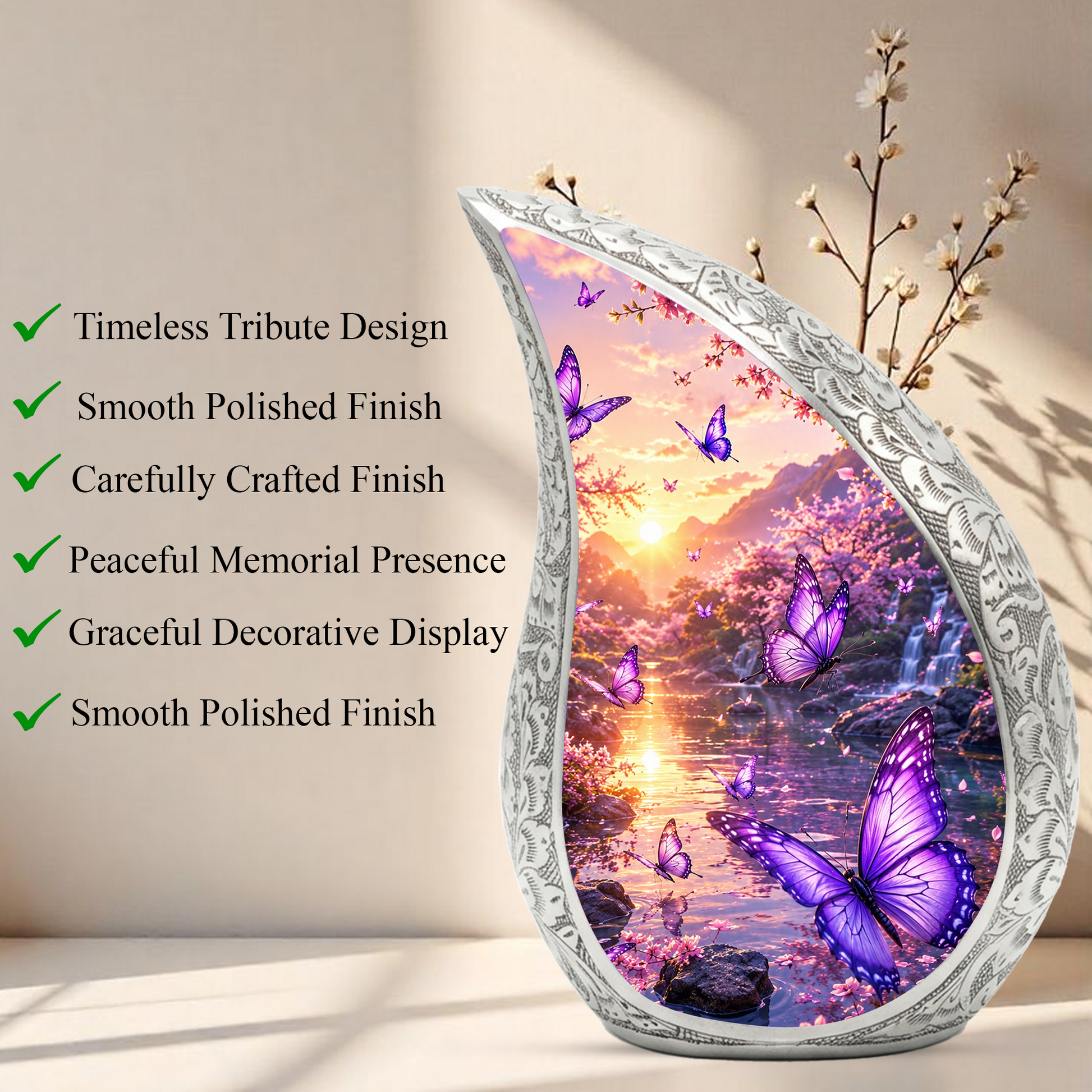 Purple Butterfly Sunset Urn for Ashes | Butterfly Urns for Human Ashes, Butterfly Urn for Cremation