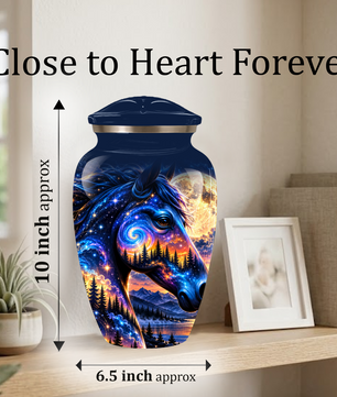 Personalized Horse Cremation Urn for Ashes, Cosmic Galaxy Horse Adult Memorial Urn, Custom Aluminum Urn