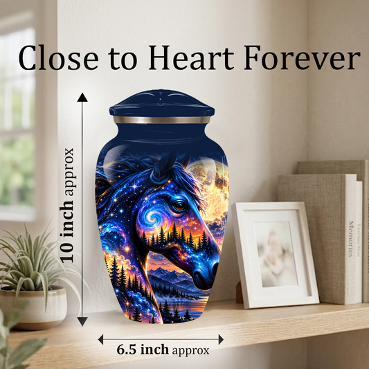 Personalized Horse Cremation Urn for Ashes, Cosmic Galaxy Horse Adult Memorial Urn, Custom Aluminum Urn