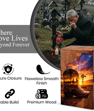 Cowboy Boot Wooden Cremation Urn – Wooden Urn for Human Ashes