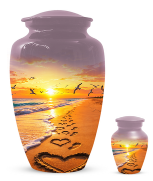 Beach Scene Urn For Ashes - Customizable Ocean Themed Heart Cremation Urns For Adults