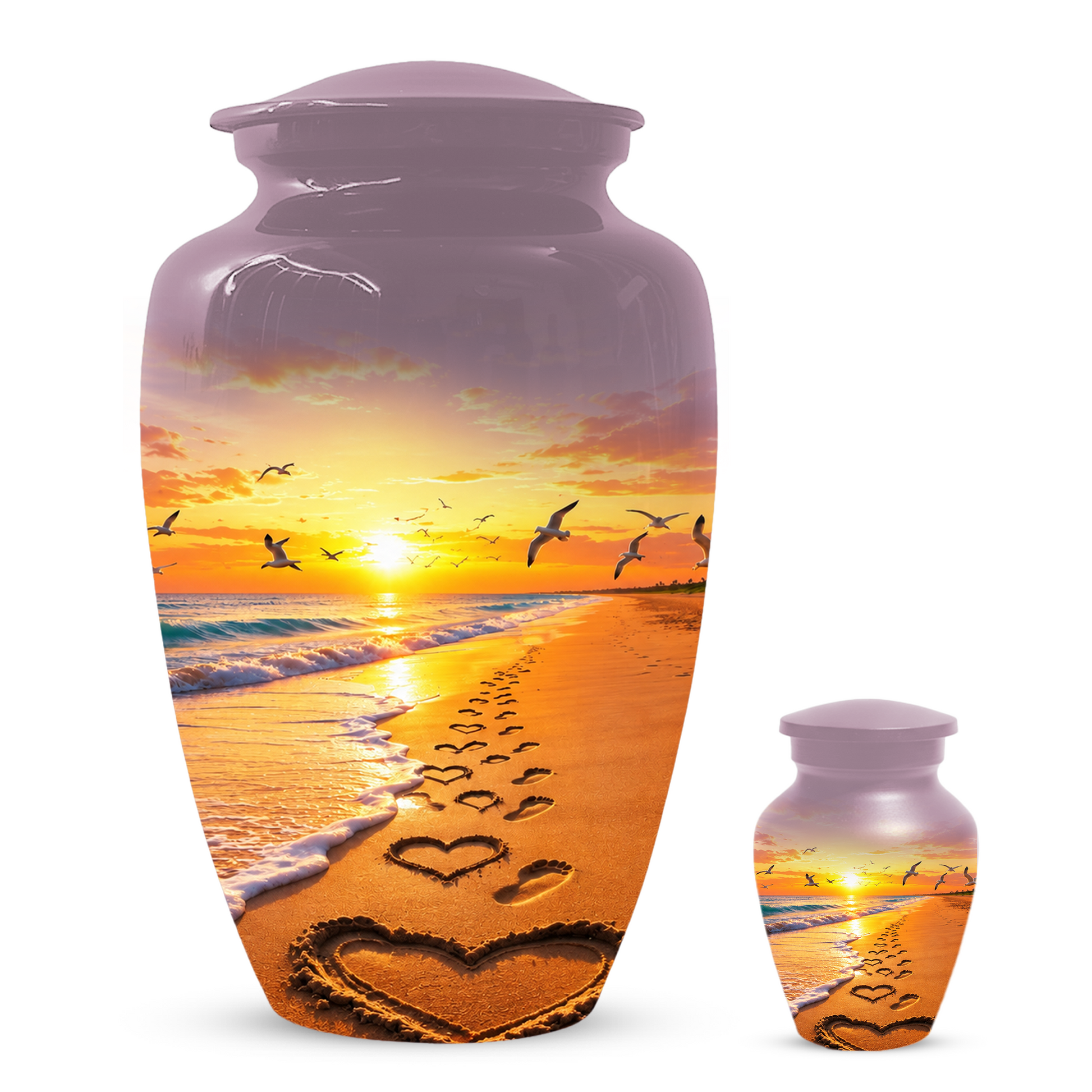 Beach Scene Urn For Ashes - Customizable Ocean Themed Heart Cremation Urns For Adults