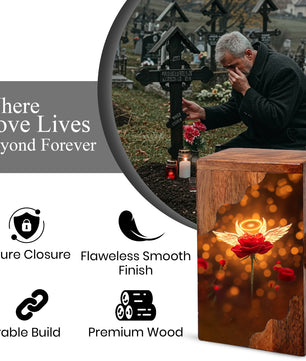 Wooden Cremation Urn – Angel Rose Memorial Urn | Custom Wooden Memorial Urn for Mom