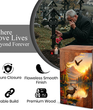 Mountain Wildlife Wooden Cremation Urn – Wooden Urn for Human Ashes