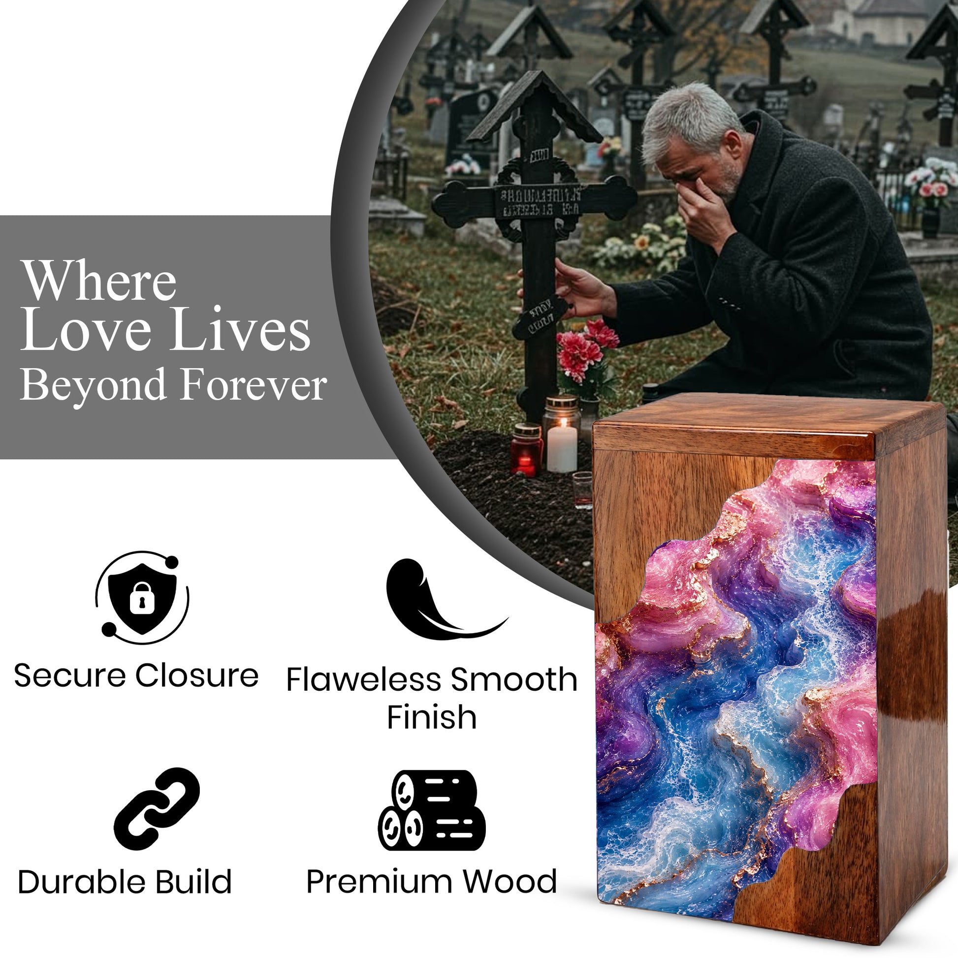 Abstract Flow Cremation Urn – Wooden Urn for Human Ashes
