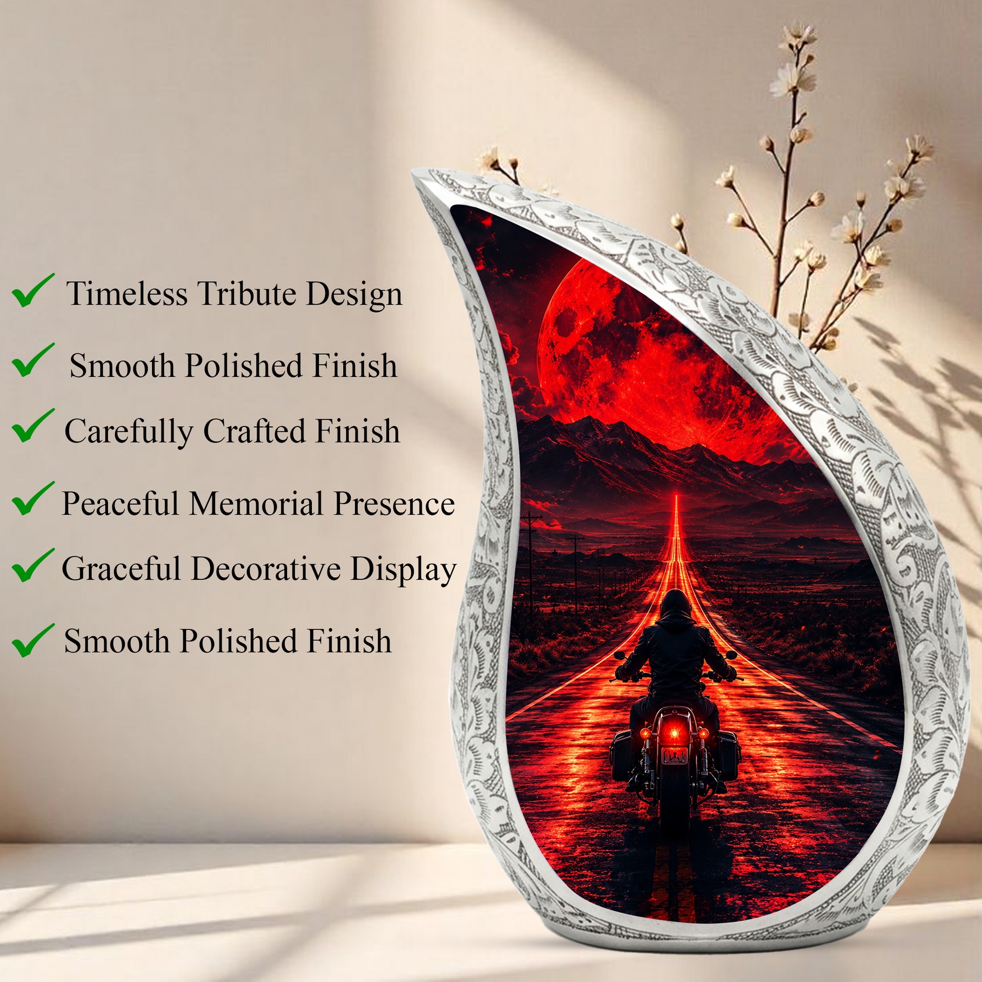 Motorcycle Rider Urn for Adult Ashes – Patriotic Motorcycle Memorial Cremation Urn for Dad