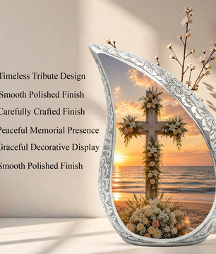 Cross Beach Urn for Human Ashes | Wooden Ocean & Beach Cremation Urn