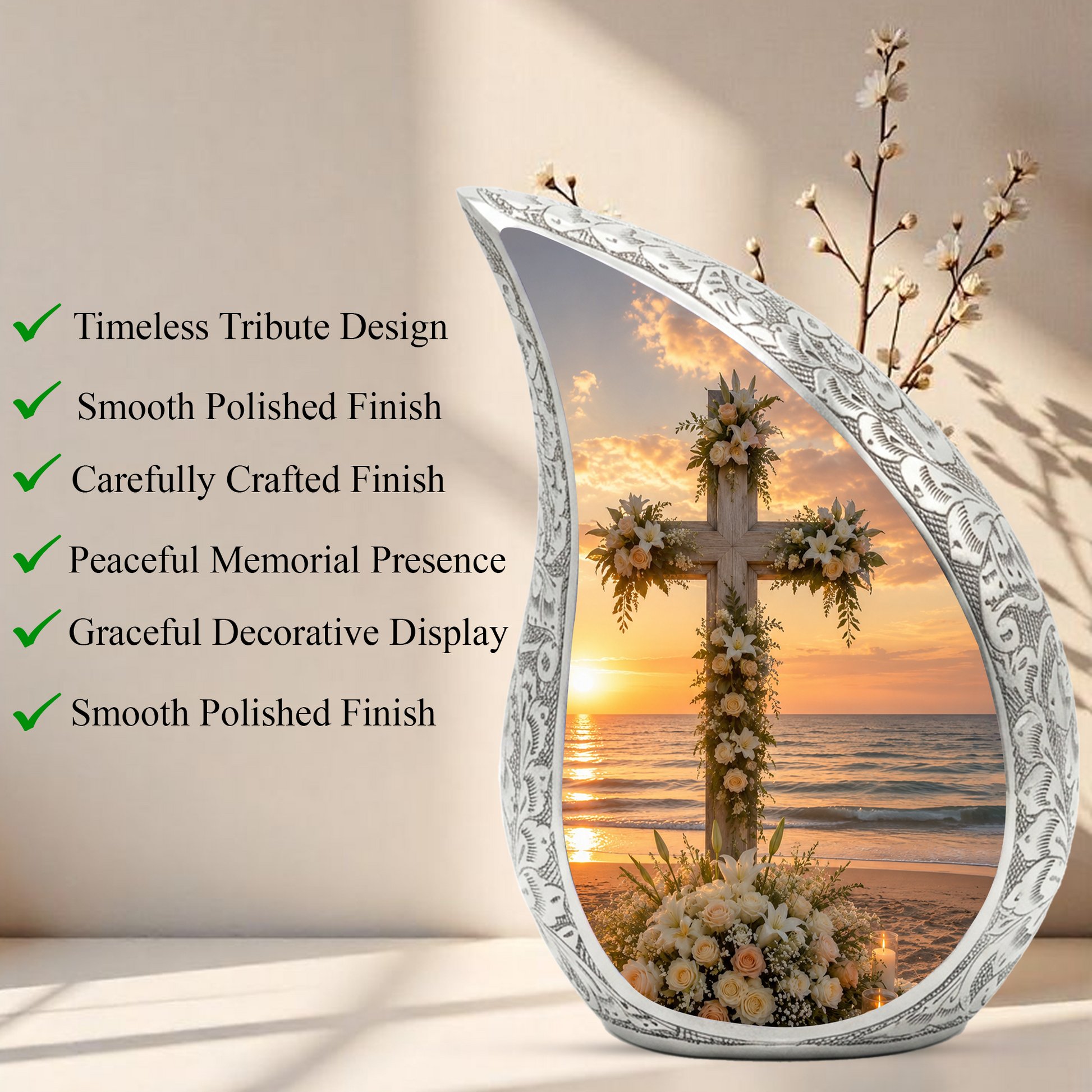 Cross Beach Urn for Human Ashes | Wooden Ocean & Beach Cremation Urn