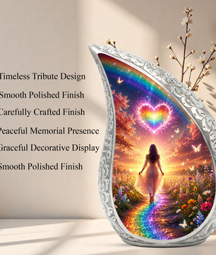 Women Rainbow Heart Urn for Human Ashes – Beautiful Colorful Cremation Urn for Mom