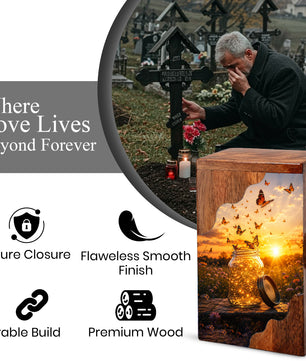 Butterfly Wooden Cremation Urn – Sunset Memorial Urn for Human Ashes