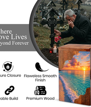 Sunset Beach Wooden Cremation Urn – Personalized Memorial Urn for Human Ashes |