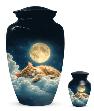 Cat Memorial Urn for Mom | Moon Cat Cremation  Large Urn for Ashes- Funeral Keepsake Urn