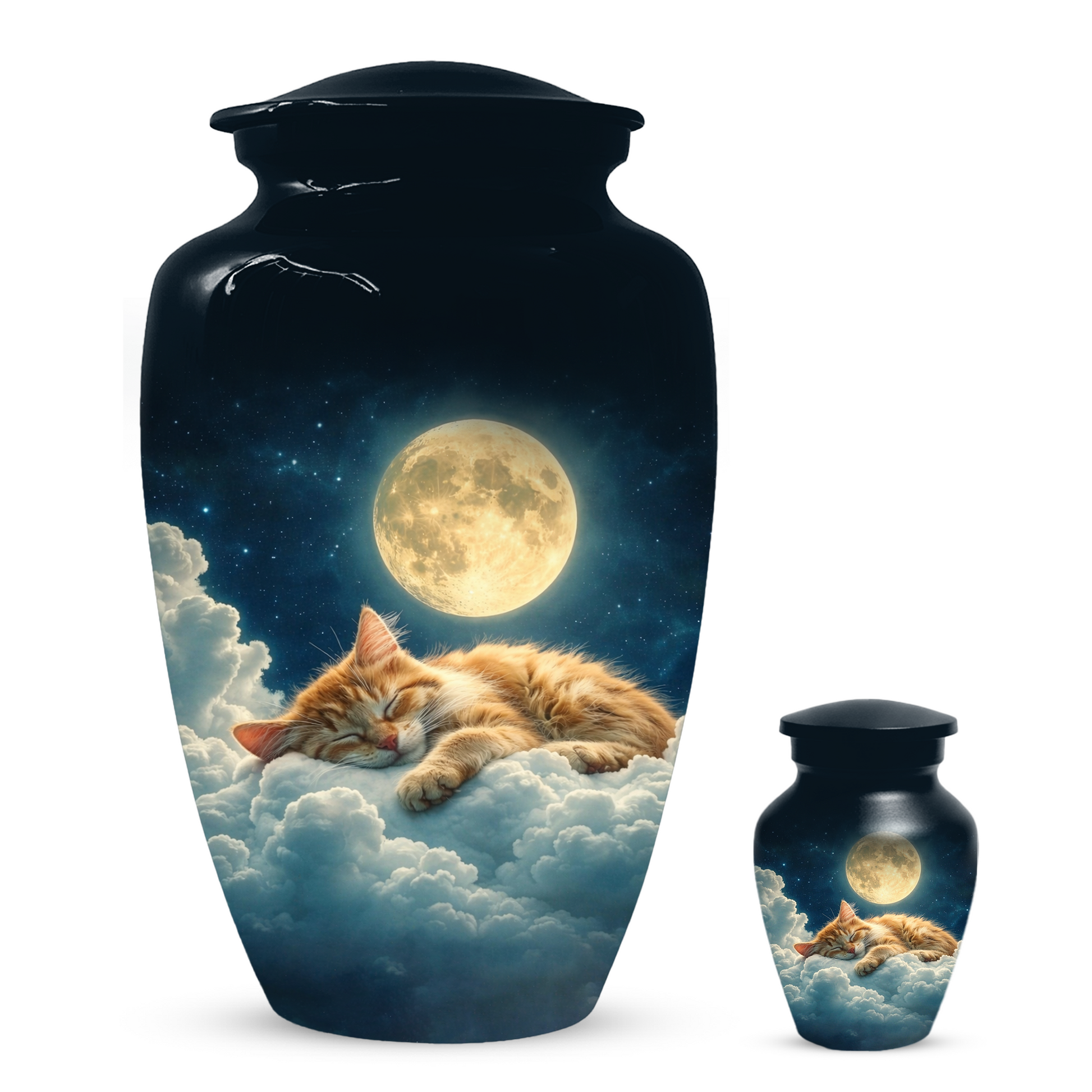 Cat Memorial Urn for Mom | Moon Cat Cremation  Large Urn for Ashes- Funeral Keepsake Urn