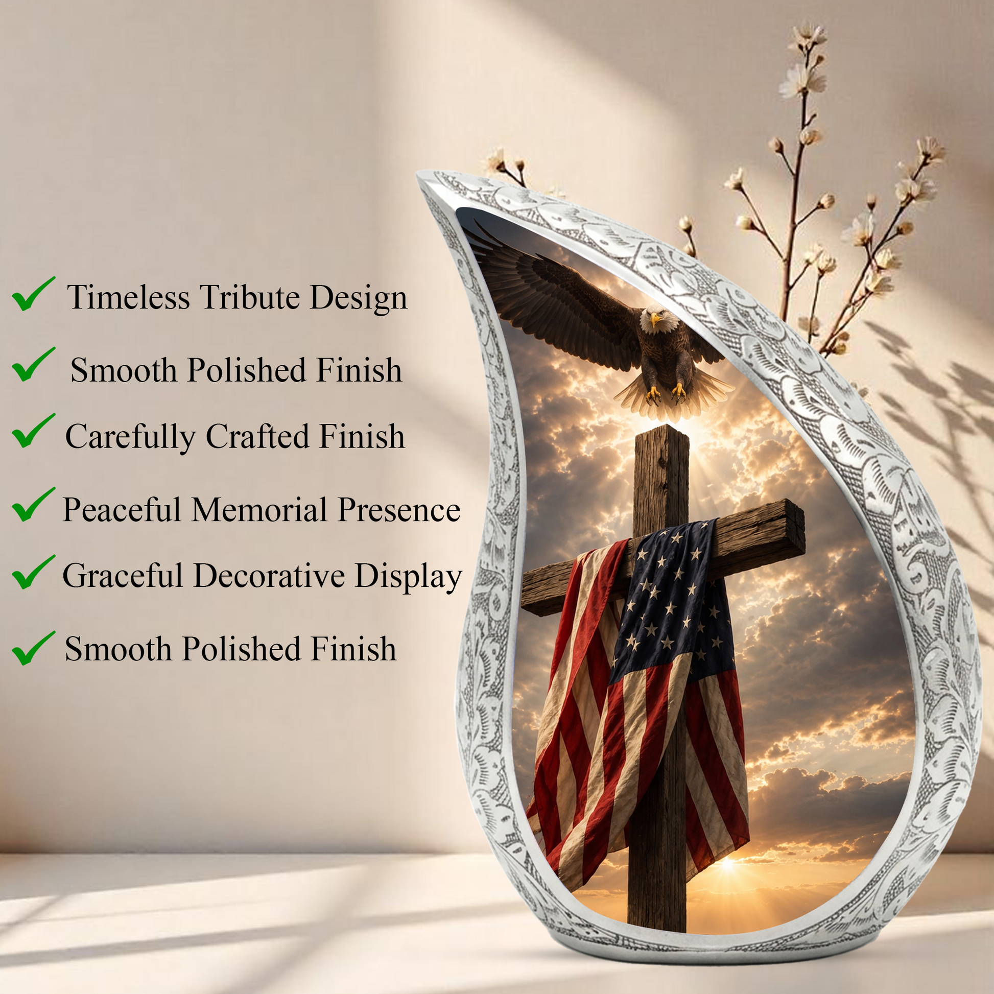 Cross Urn for Human Ashes | Christian Adult Cremation Urn for Men & Women