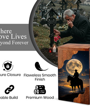 Cowboy Wooden Cremation Urn for Human Ashes