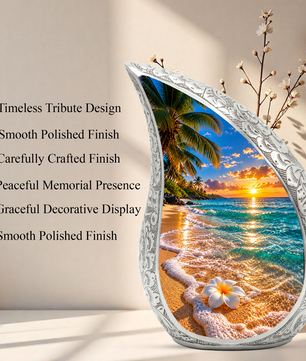 Beach Cremation Urn for Ashes, Tropical Ocean Memorial Urn, Sunset Beach Adult Urn, Personalized Coastal Cremation Urn