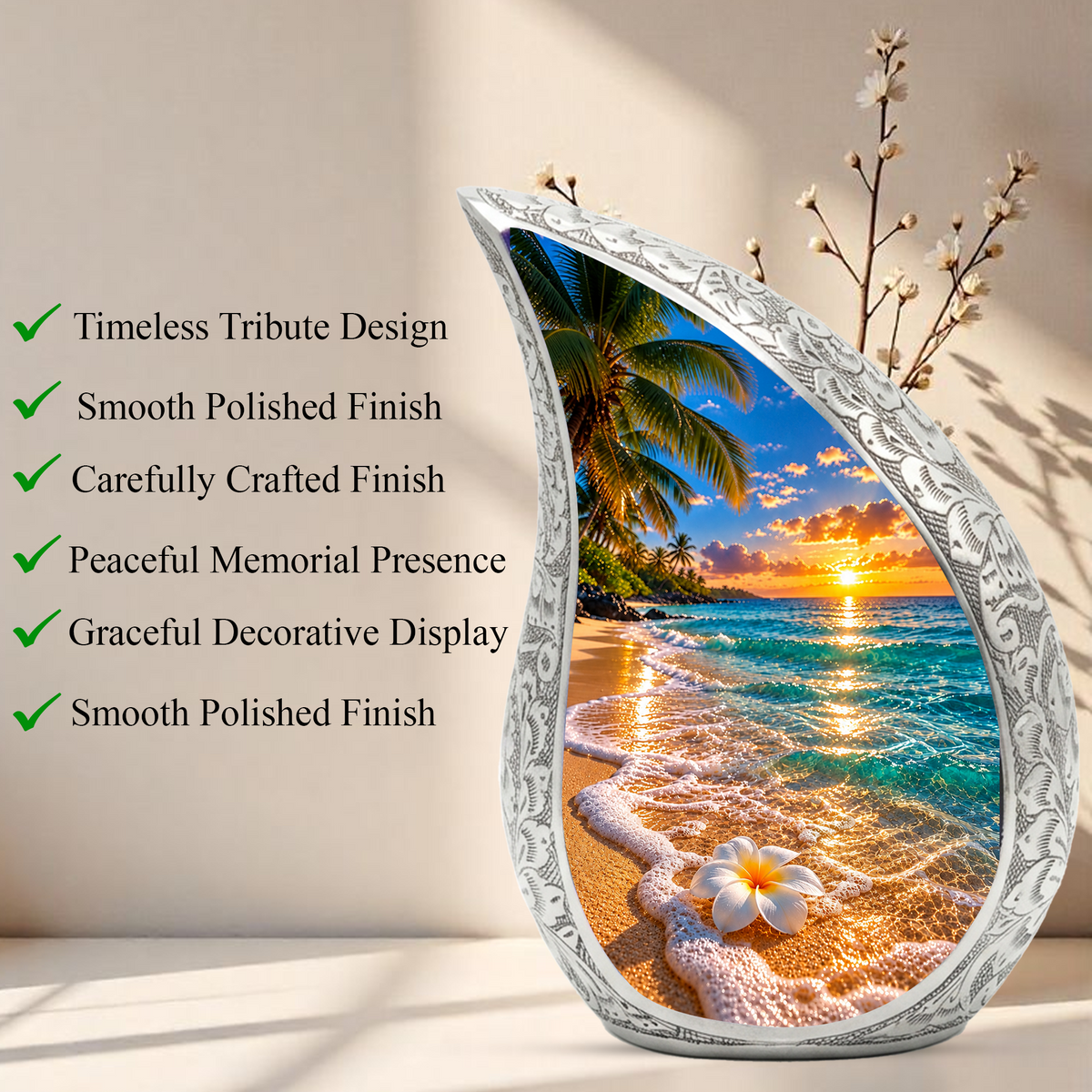 Beach Cremation Urn for Ashes, Tropical Ocean Memorial Urn, Sunset Beach Adult Urn, Personalized Coastal Cremation Urn