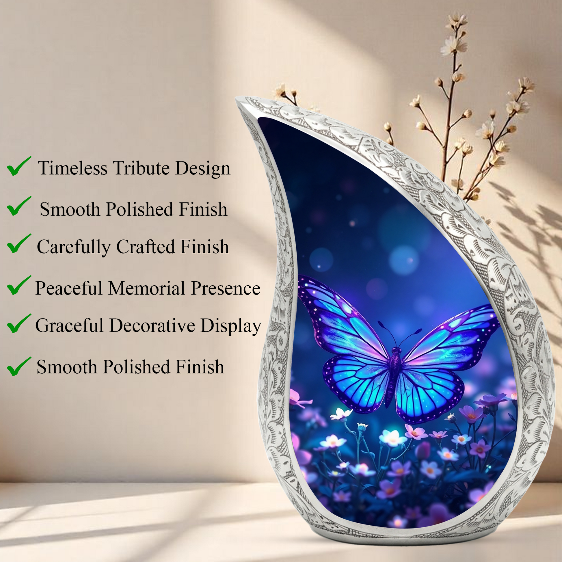 Blue Butterfly Urn for Human Ashes | Butterfly Memorial Urn