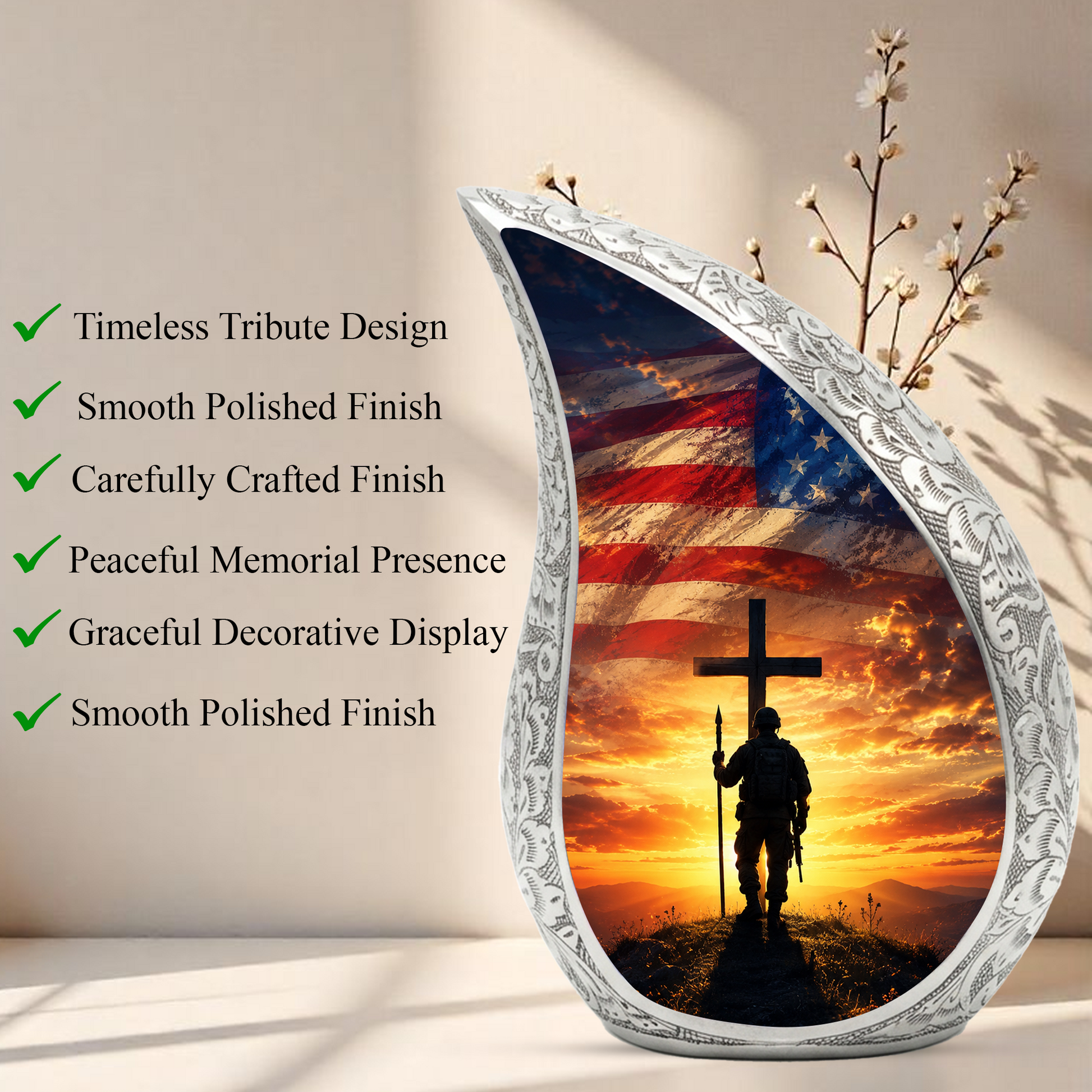 Military Cross Urn for Dad | Patriotic Cremation Urn for Adult Male Ashes