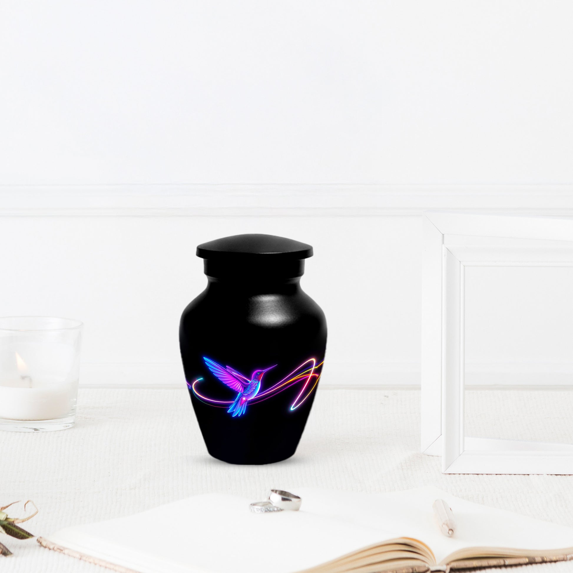 Personalized Neon Hummingbird Urn for Ashes – Modern Custom Adult Cremation Urn,