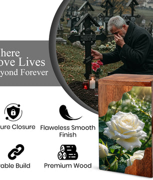 White Rose Wooden Cremation Urn – Wooden Urn for Human Ashes