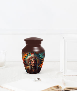 Native American Inspired Cremation Urn for Adult Ashes | Tribal Portrait Memorial Adult Urn