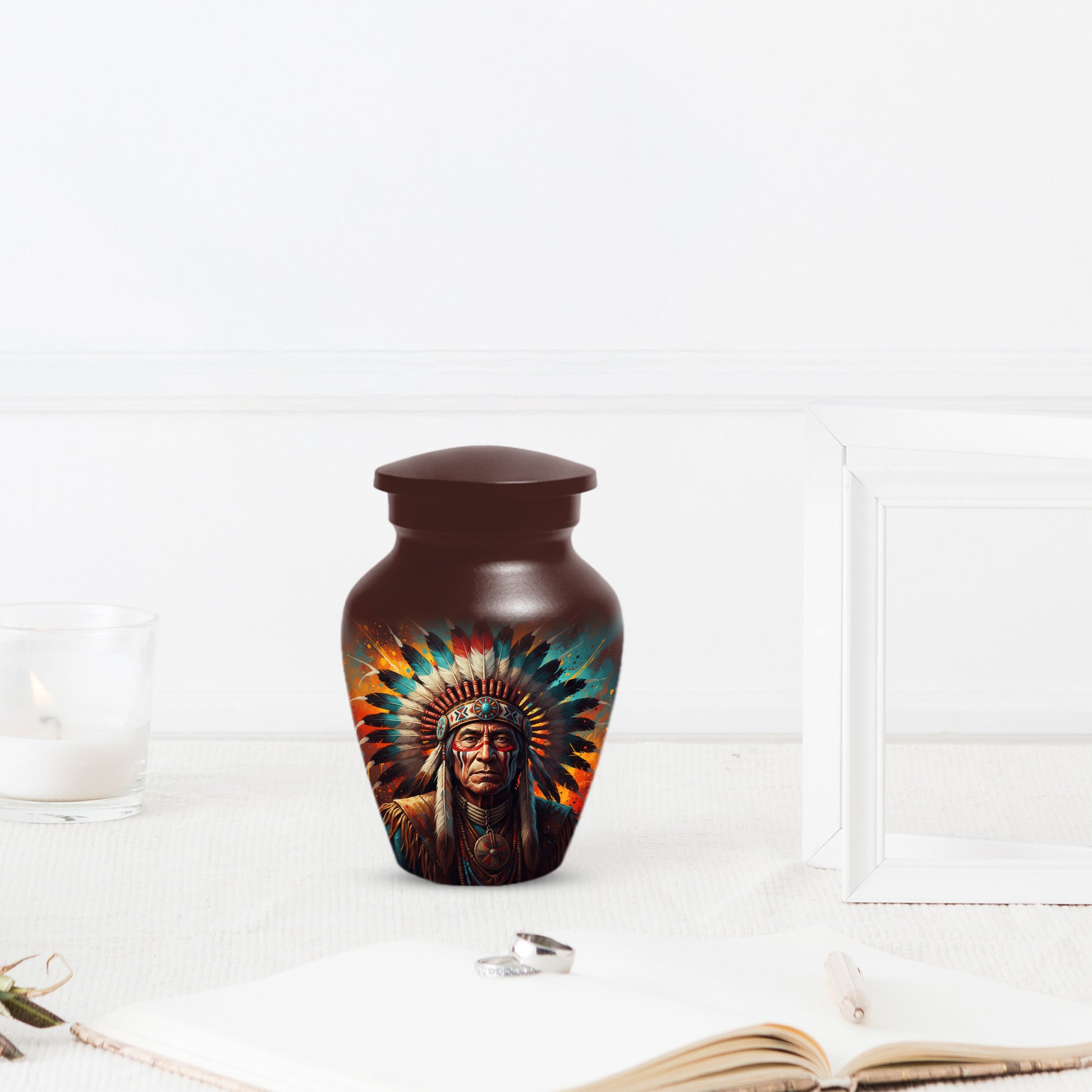 Native American Inspired Cremation Urn for Adult Ashes | Tribal Portrait Memorial Adult Urn