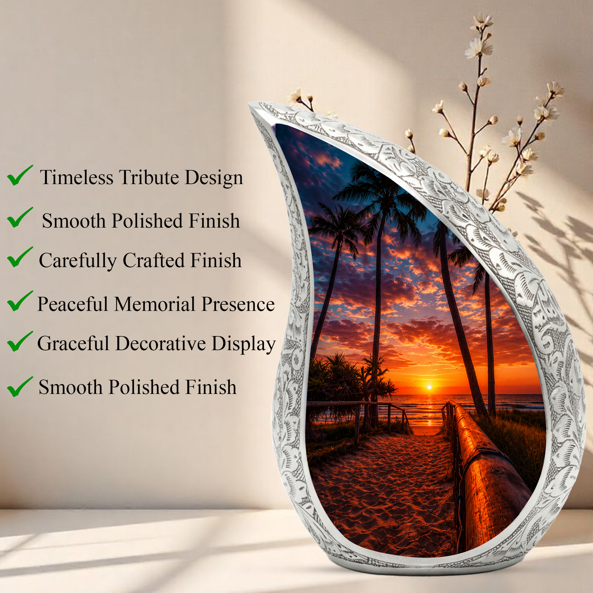 Ocean Beach Sunset Urn for Human Ashes | Beach-Themed Adult Cremation Urn
