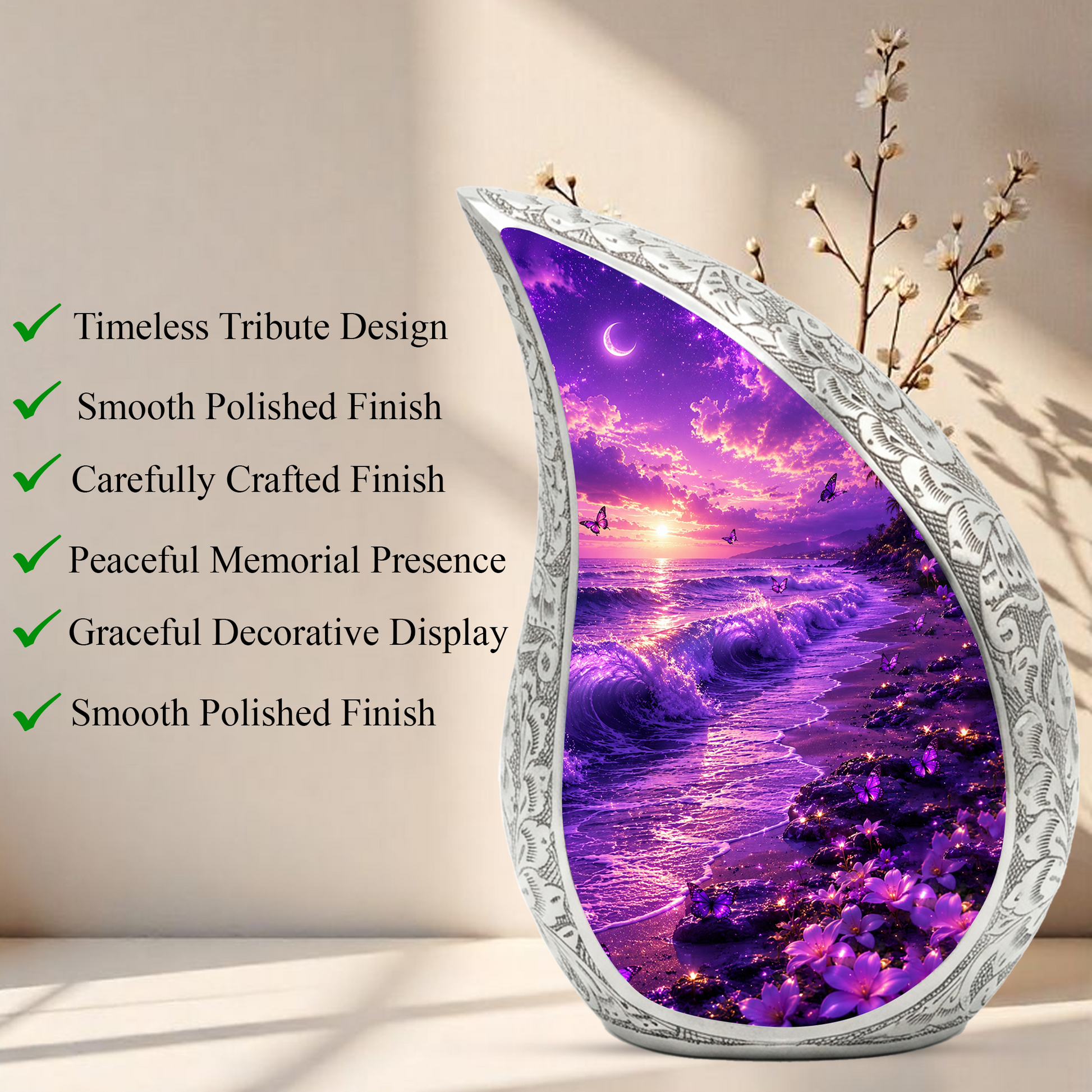 Purple Ocean Beach Cremation Urn for Adult Ashes